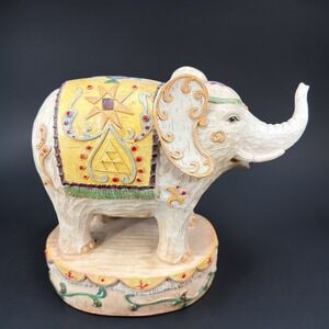 Seymour Mann Circus Elephant Trunk Up Faux Carved Wood Resin Figurine Decor